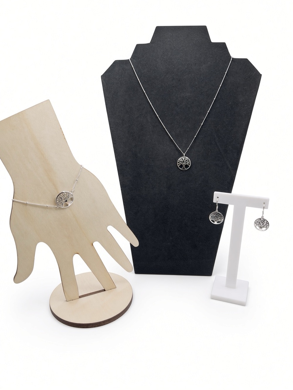 3 Pcs Silver 925 Tree of Life Pendant Necklace, Bracelet and Earrings Set